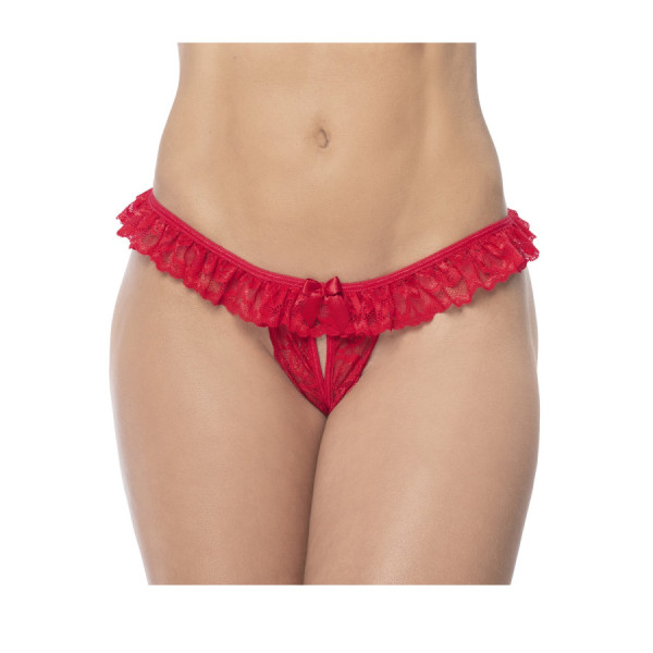 Culotte ouverte rouge avec froufrou en dentelle  